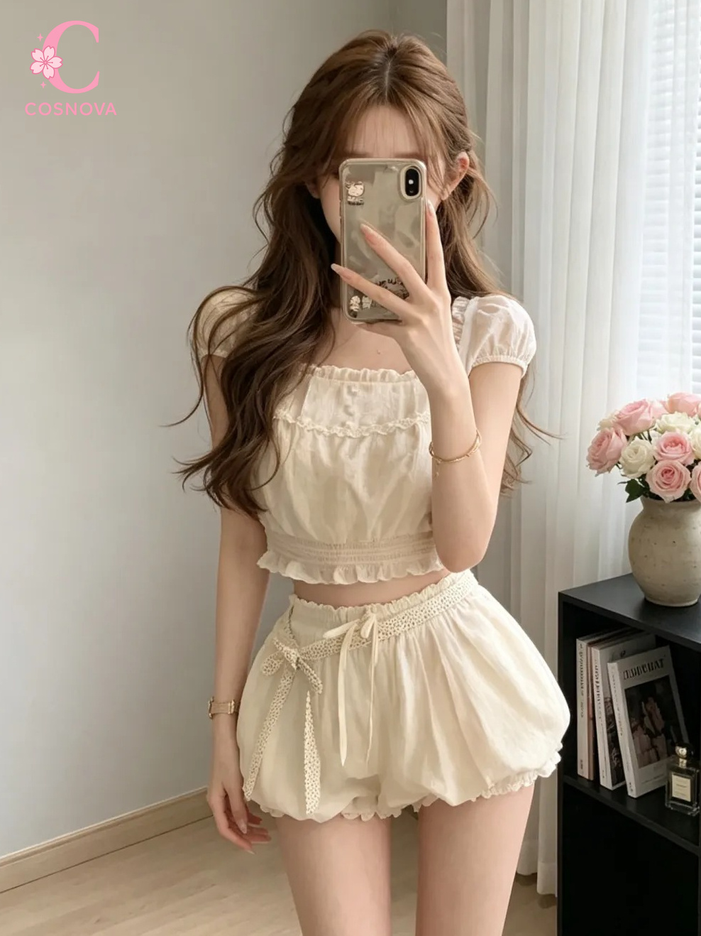 Elastic Lace Trim - Yazlık Tatlı 2 Parçalı Set Kadınlar