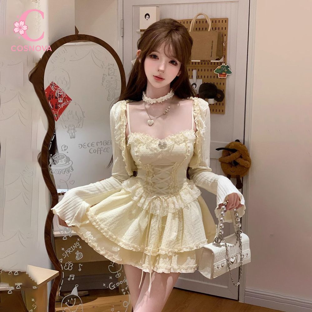 Elastic Lace Trim - Tatlı Lolita Kamisole Elbise Takımı Kadın