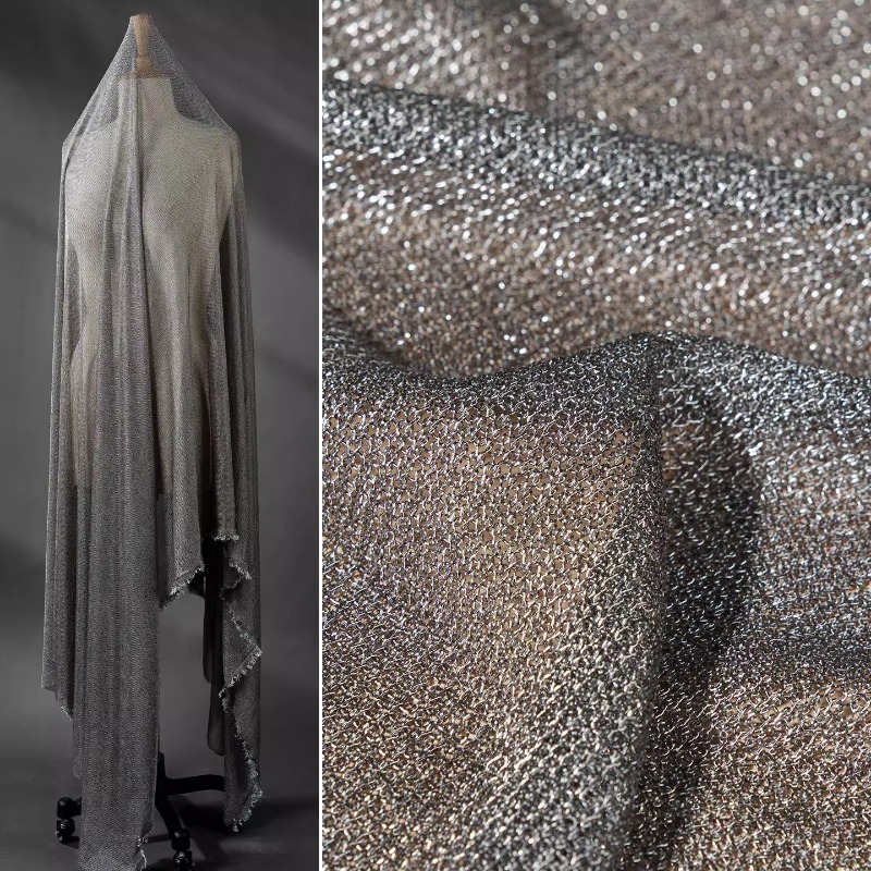 Crystal Mesh Fabric - Açık Gri Metalik İplik Kumaş Dört