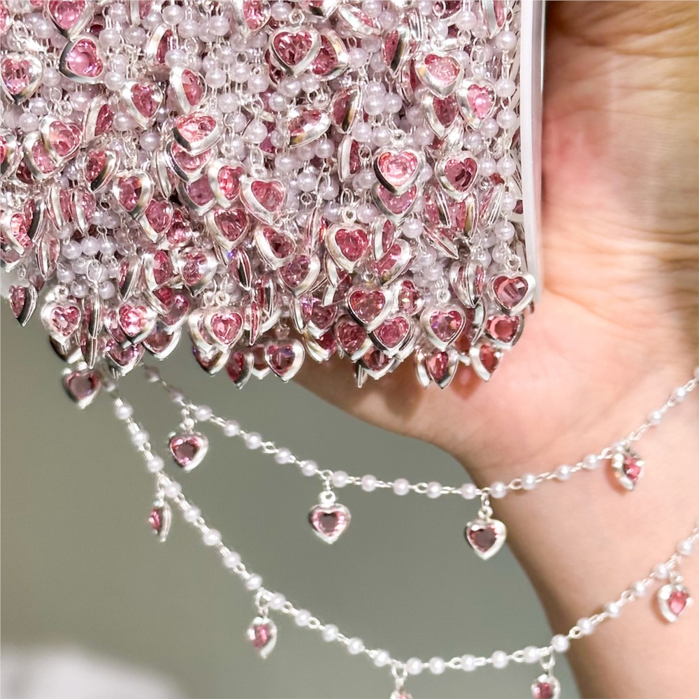 Pearl Trim Chain - 0.5 Metre/1 Metre Pembe Kristal Kalp