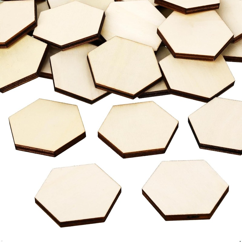 Craft Embellishments - 50 adet 4CM bitmemiş ahşap altıgen