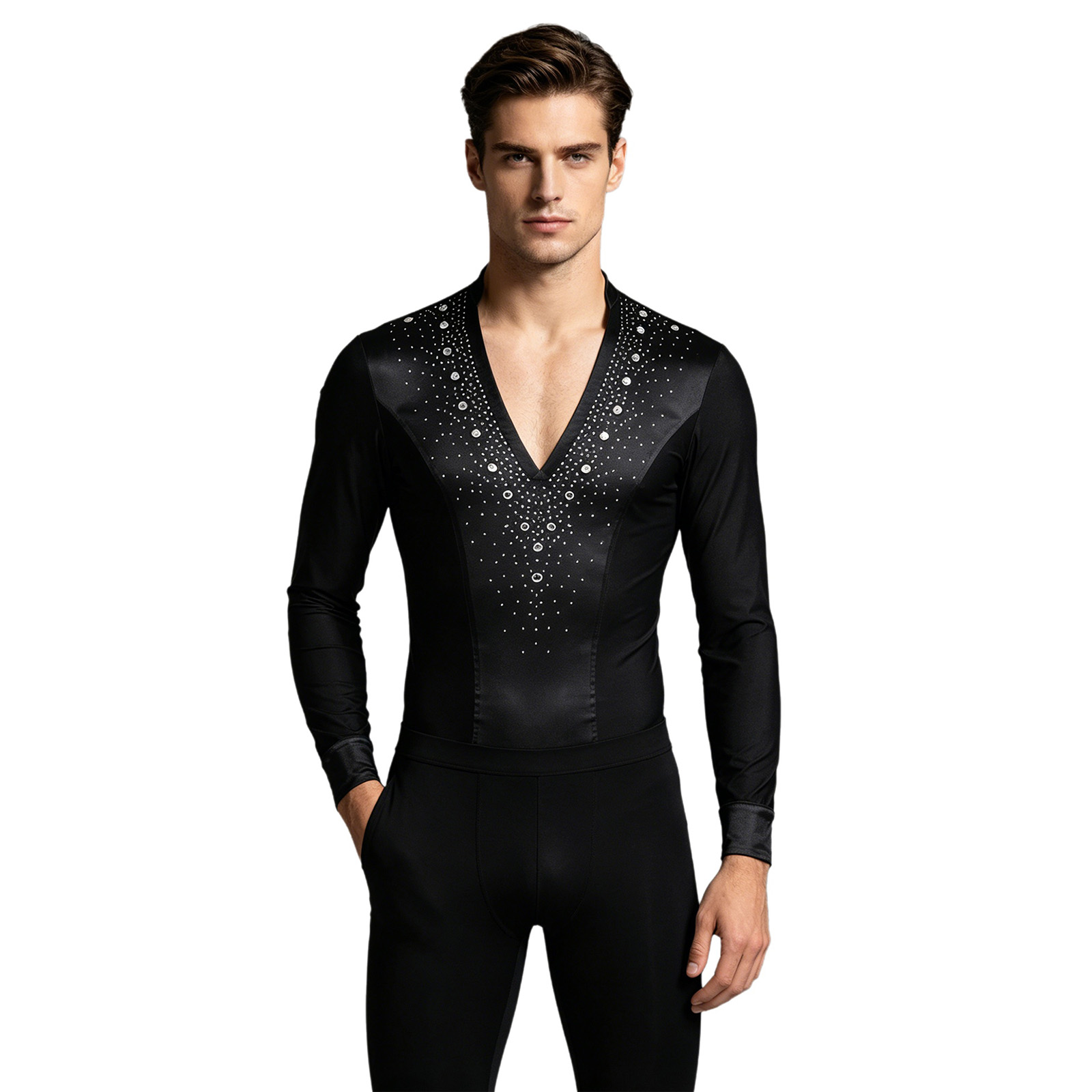 Rhinestone Banding Trim - Erkek Latin Caz Dans Leotard Gömlek