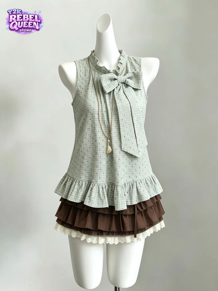 Elastic Lace Trim - Japon Vintage tatlı 2 Parça Set