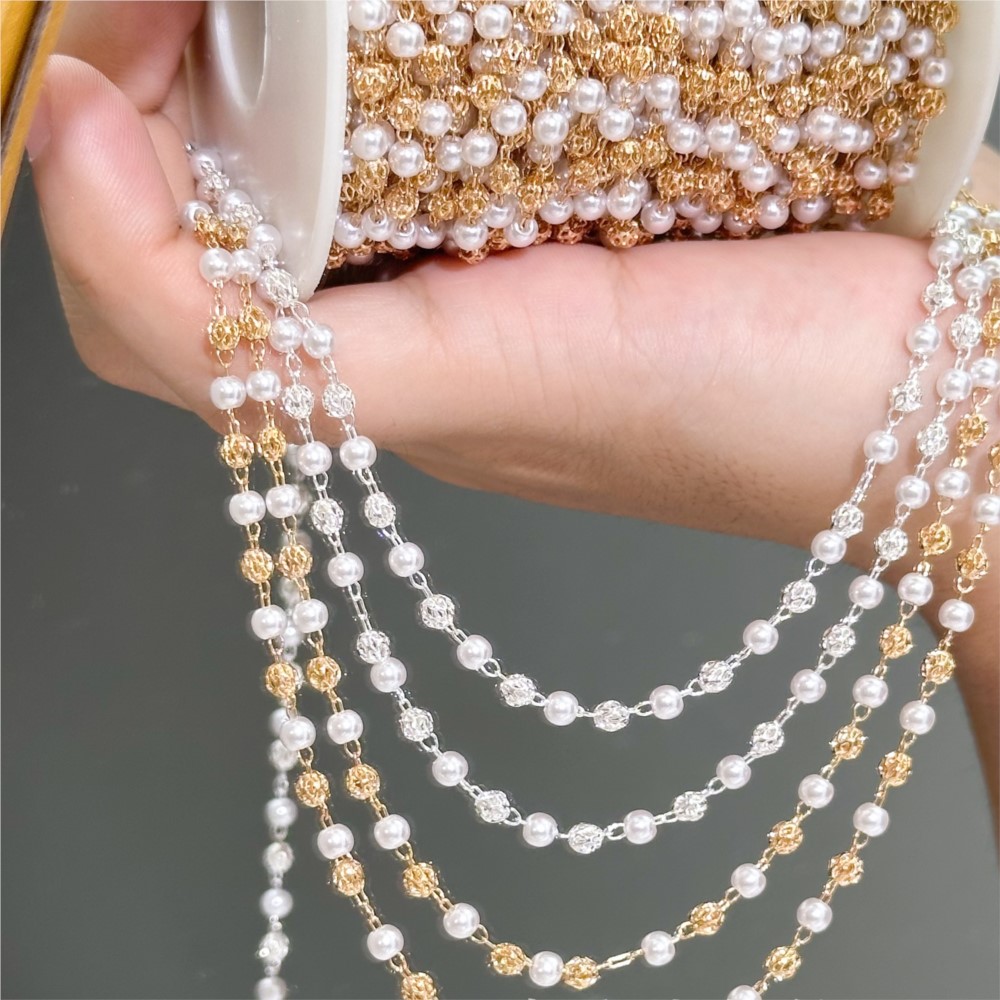Pearl Trim Chain - 0.5 Metre/1 Metre Sahte İnci Pirinç