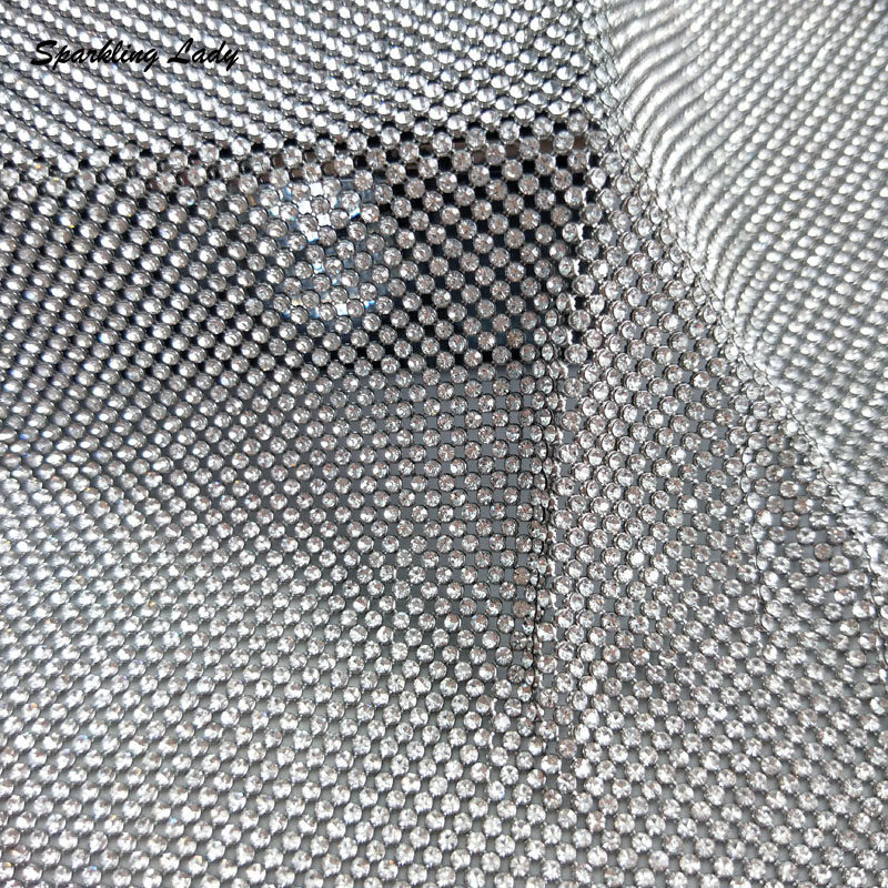 Crystal Mesh Fabric - 2MM Gümüş Kristal Örgü Kumaşlar Yüksek